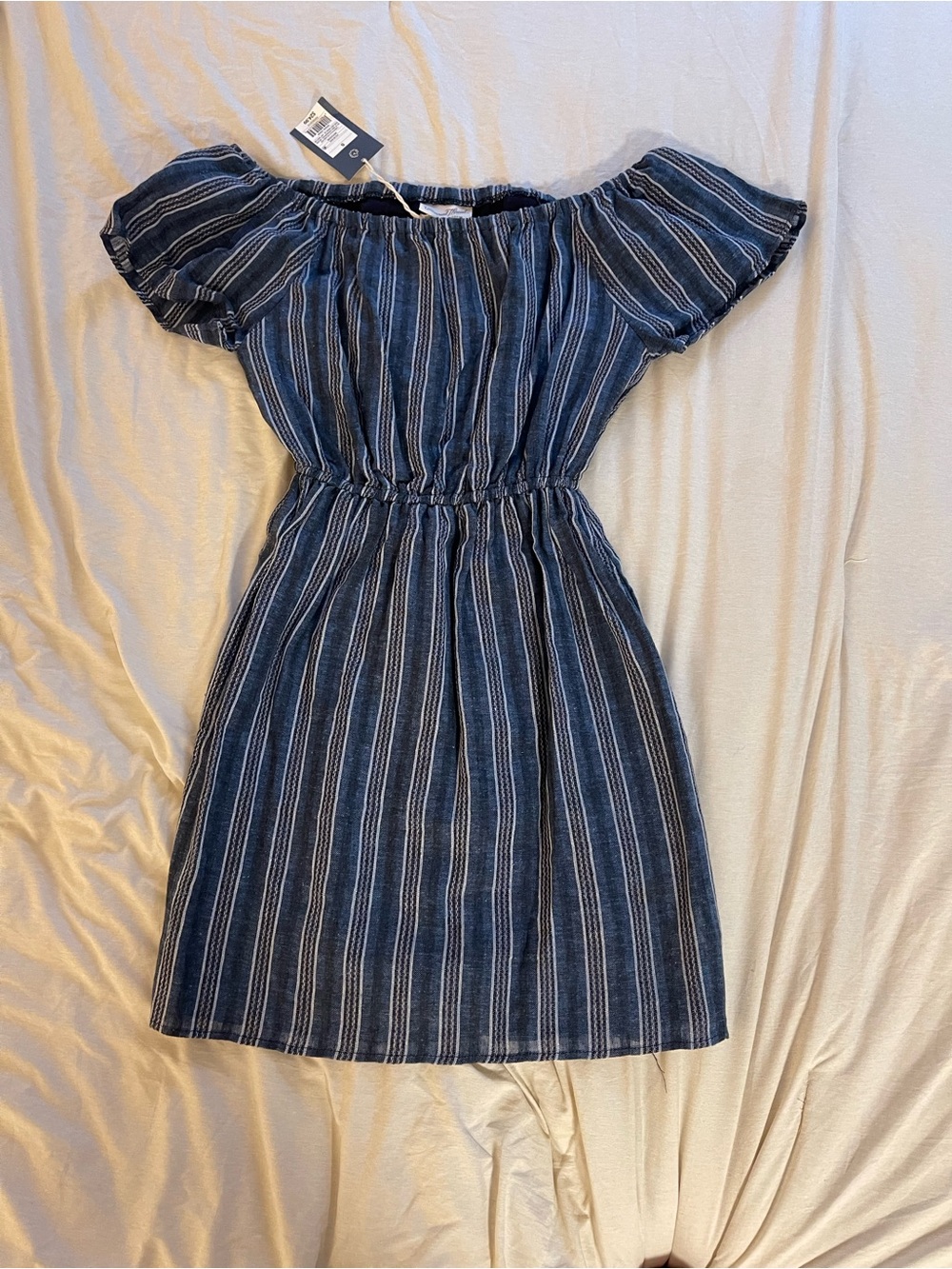 Striped Off-Shoulder Blue Summer Dress